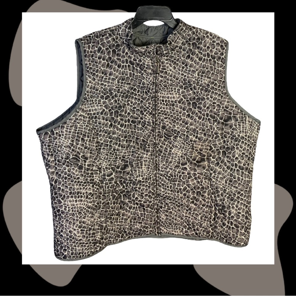 Snake or Giraffe Print & Gray Reversible Zip Vest Wm 3X/4X